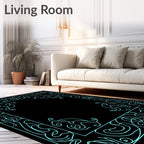 Aqua Abstract Swirl Border Design Rug