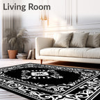 Modern Intricate Floral Swirl Border Rug