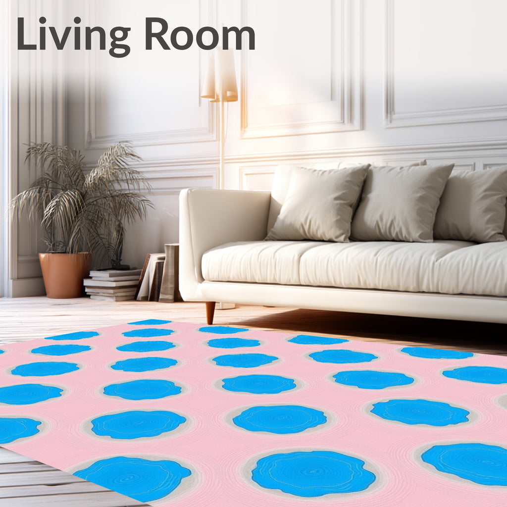 Whimsical Blue Circles Pink Pattern Rug