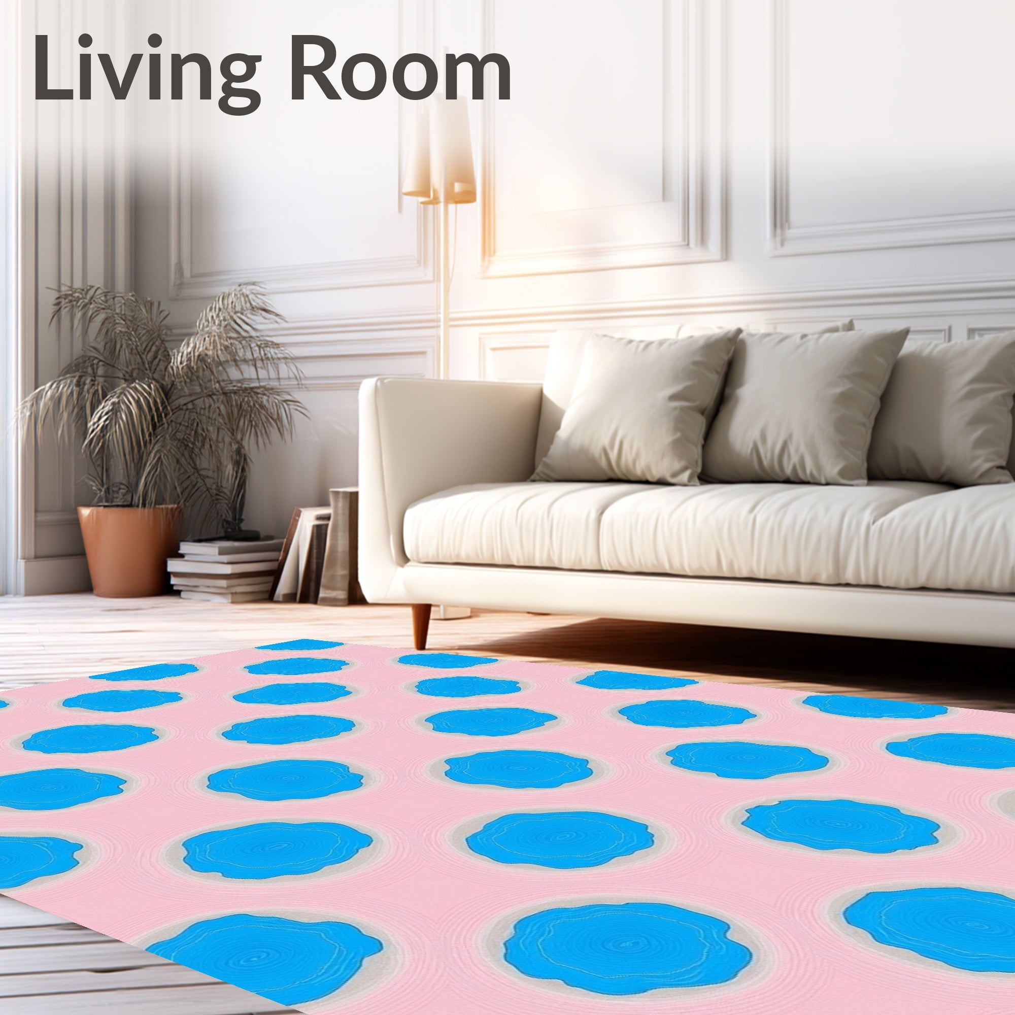 Whimsical Blue Circles Pink Pattern Rug