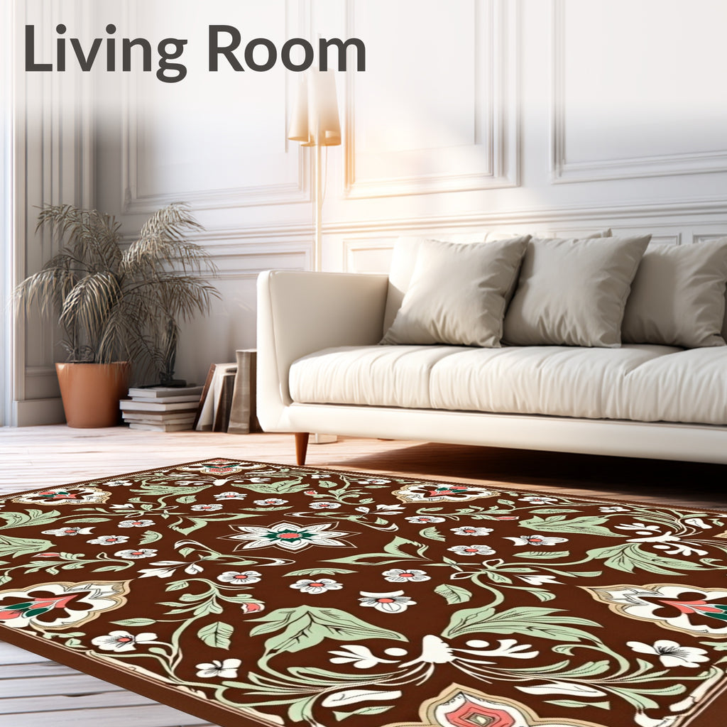 Ornate Floral Vines Detailed Rug