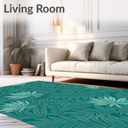Teal Tropical Leaf Outline Pattern Rug