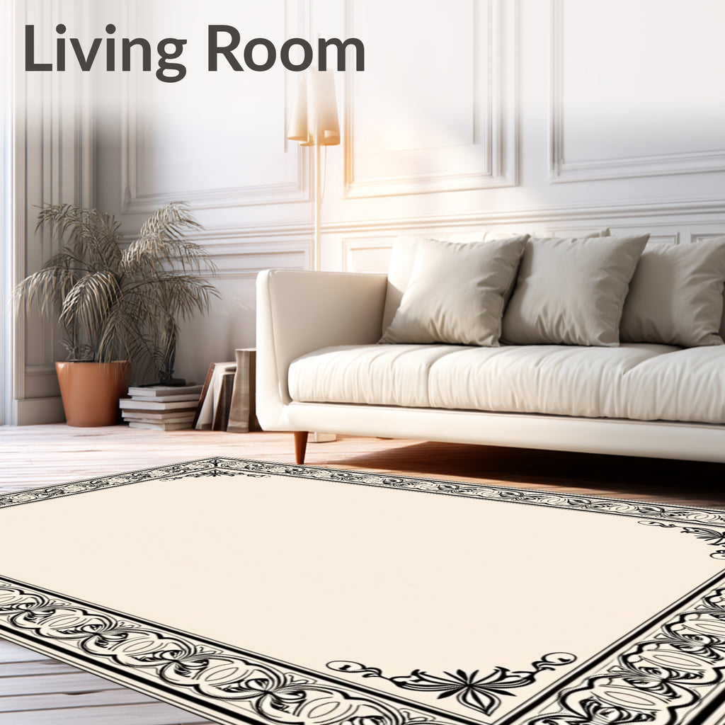 Ornate Floral Border Pattern Rug