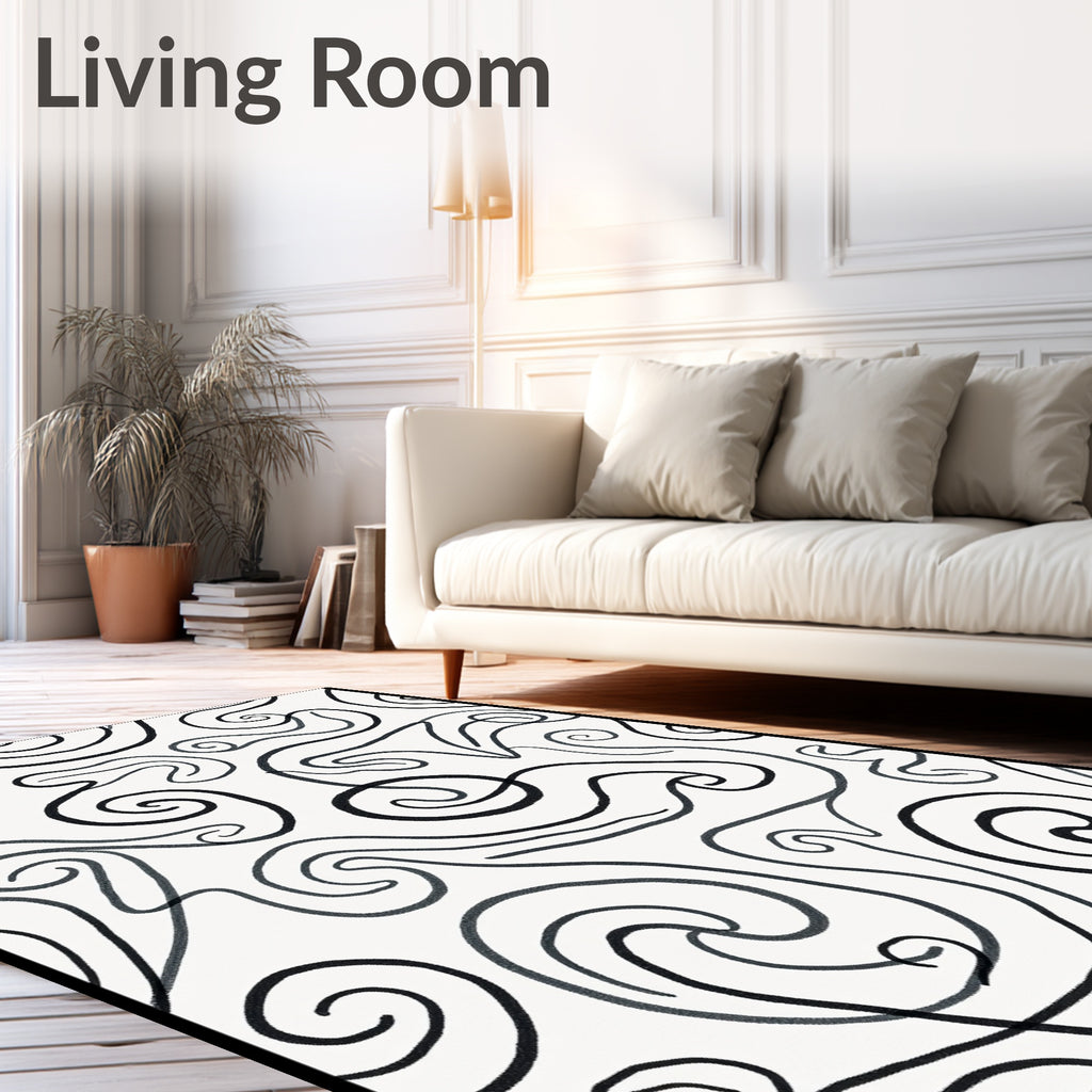 Abstract Swirls Black White Pattern Rug