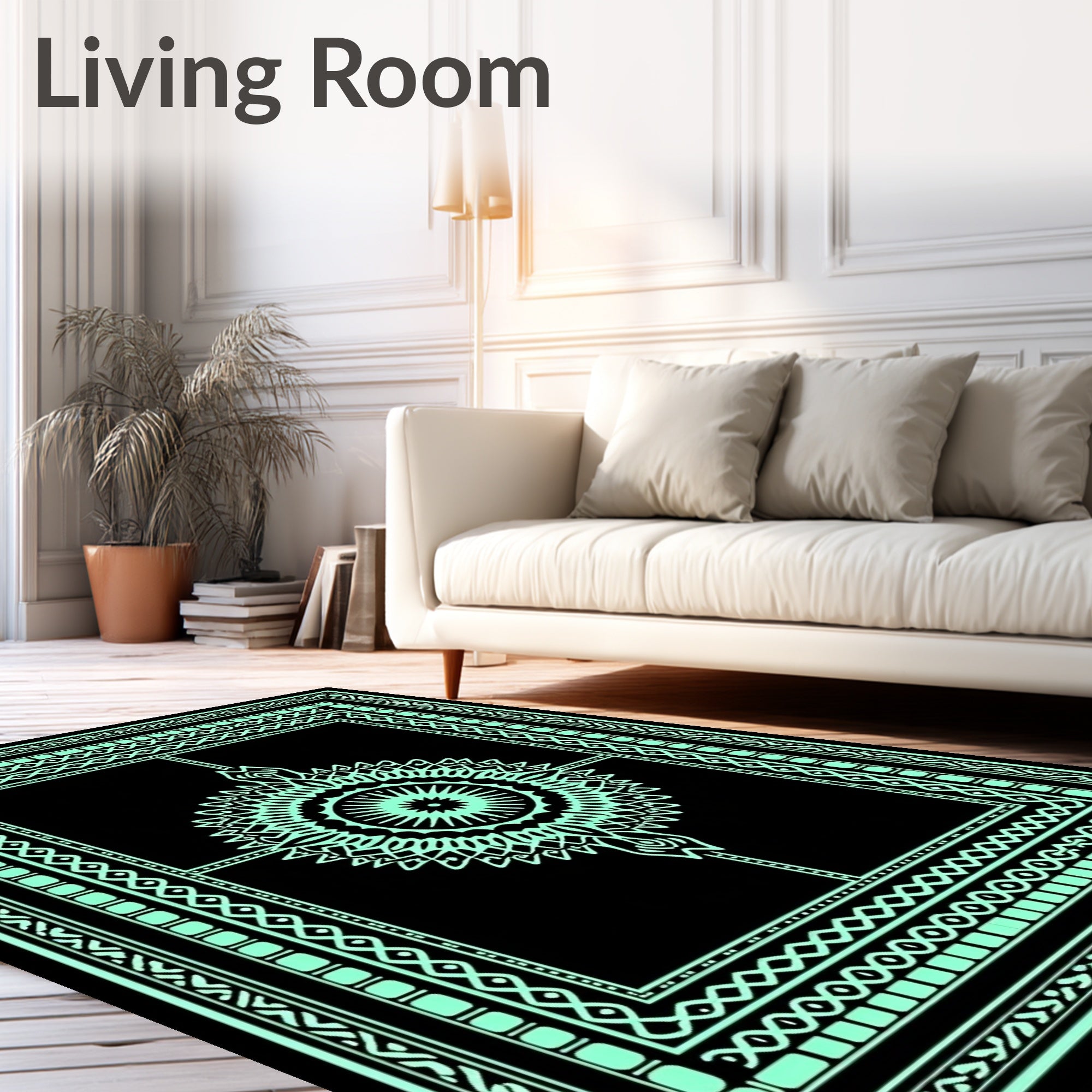 Ornate Teal Mandala Geometric Rug