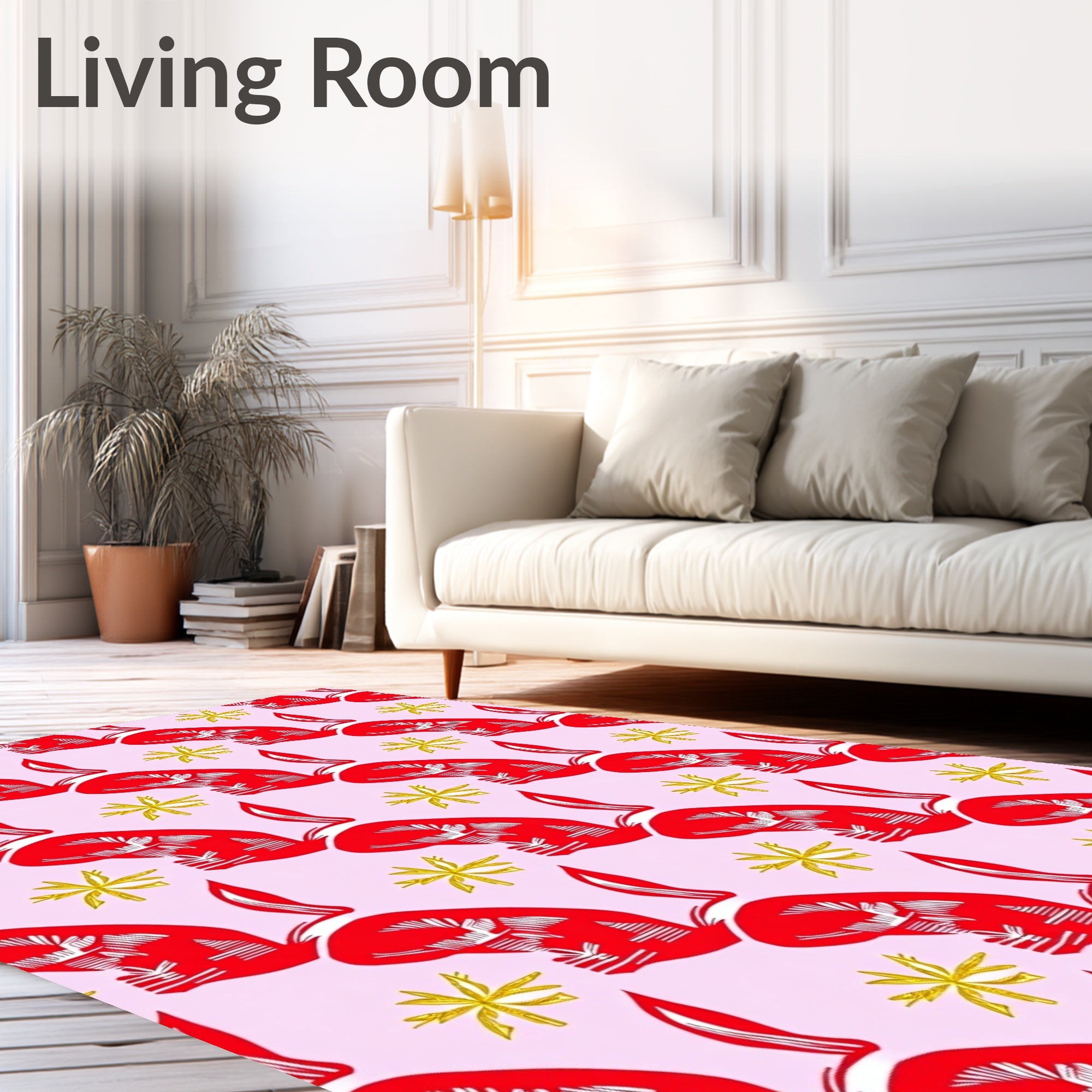 Vibrant Red Bunny Star Burst Rug