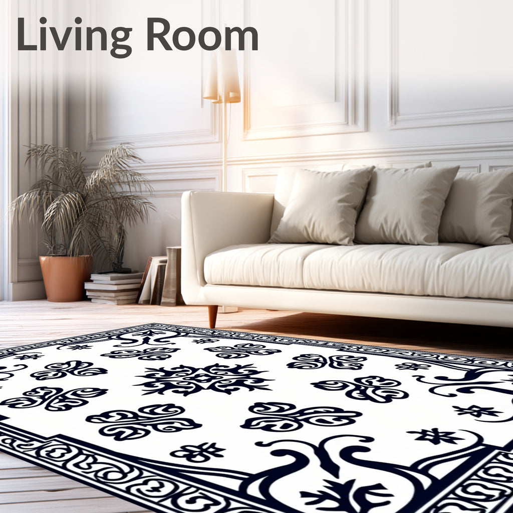 Bold Black Contemporary Floral Pattern Rug