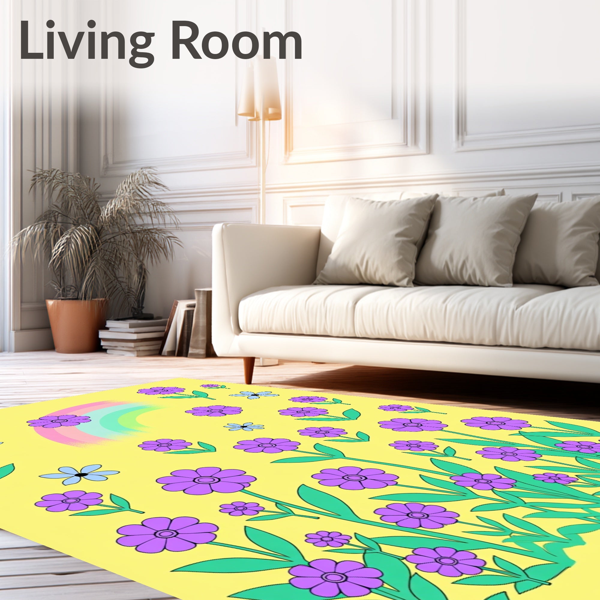 Groovy Flower Garden With Rainbow Rug