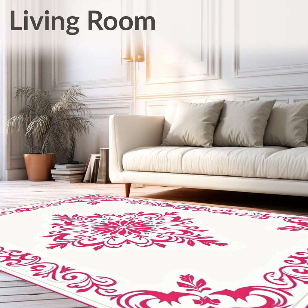Elegant Magenta Floral Medallion Corner Rug