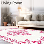 Elegant Magenta Floral Medallion Corner Rug