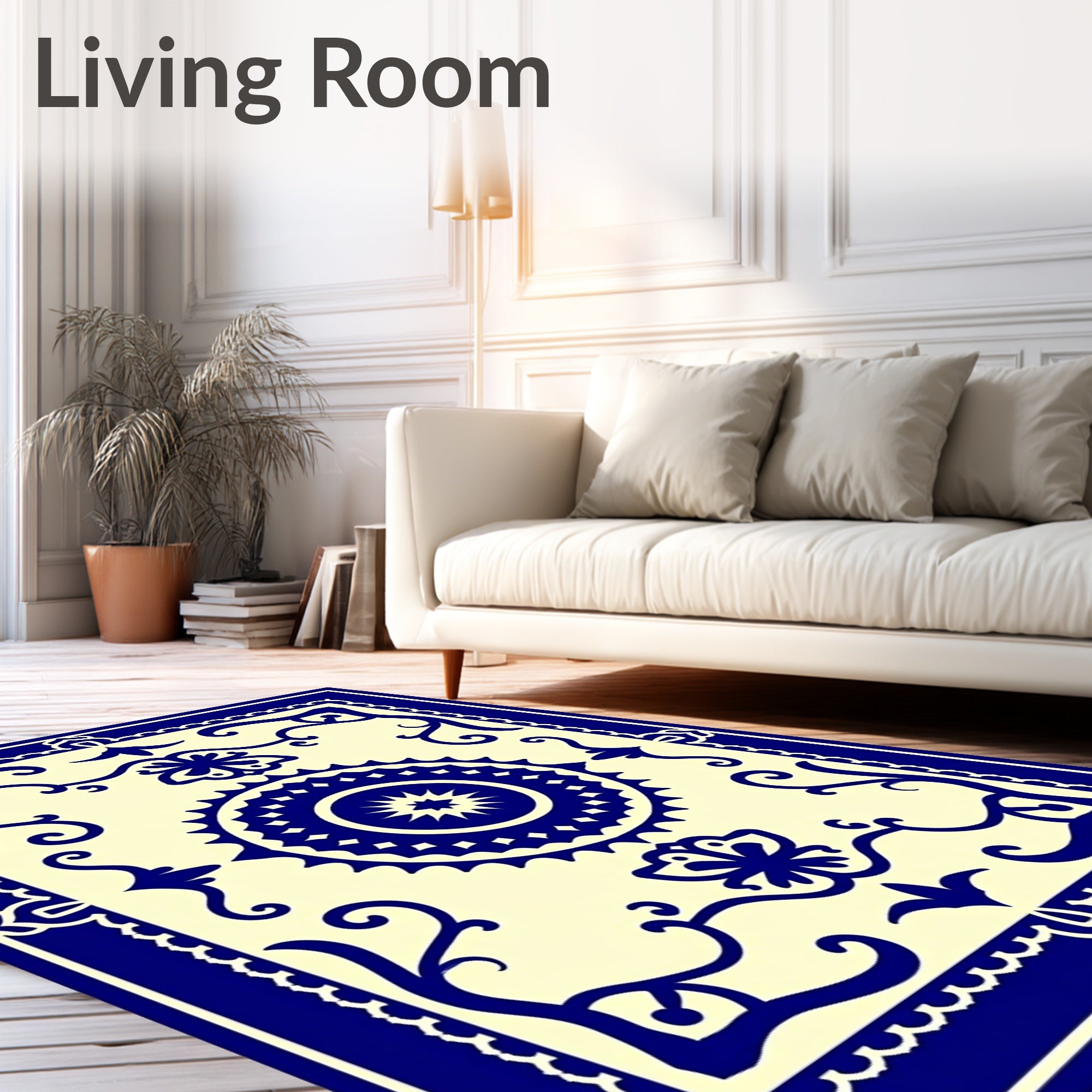 Classic Navy Blue Floral Medallion Rug