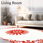 Ornate Red Floral Sunburst Design Rug