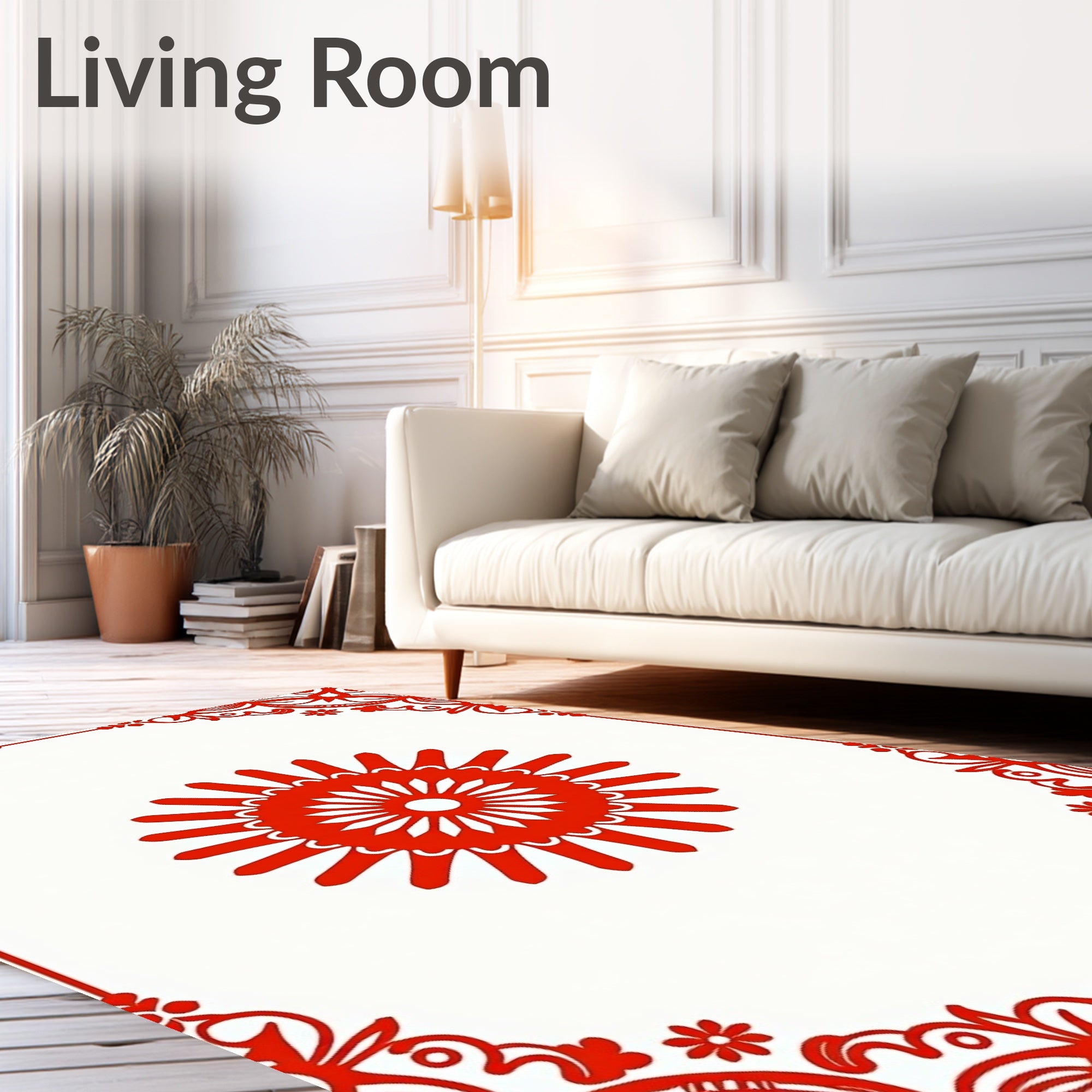 Ornate Red Floral Sunburst Design Rug