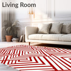Red White Intersecting Geometric Lines Rug