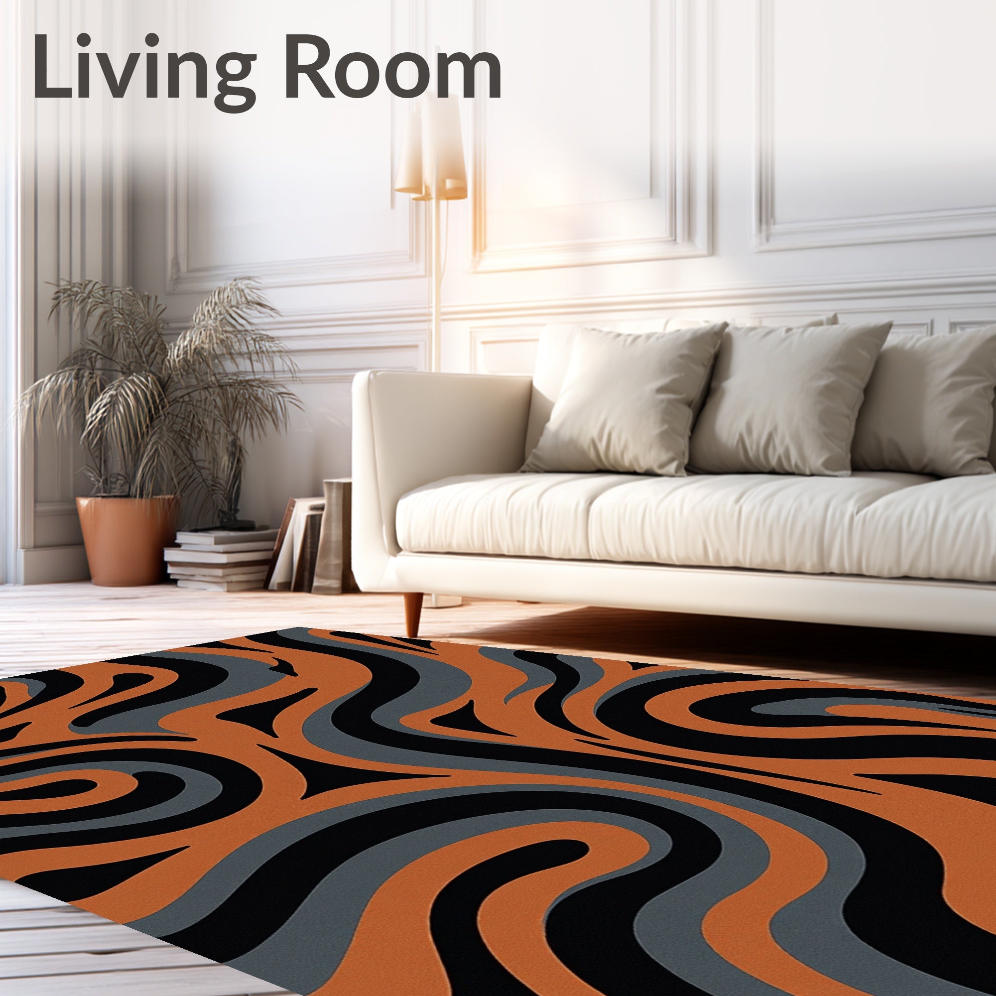 Wavy Abstract Black Orange Grey Pattern Rug