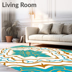 Ornate Teal Gold Floral Medallion Rug