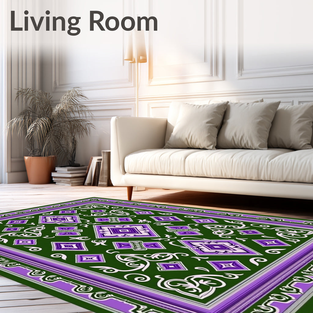 Purple 2 Diamond Floral Pattern Rug