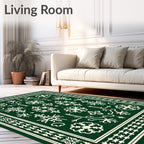 Green Snowflake Medallion Border Design Rug