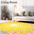 Vibrant Yellow Pink Mandala Pattern Rug