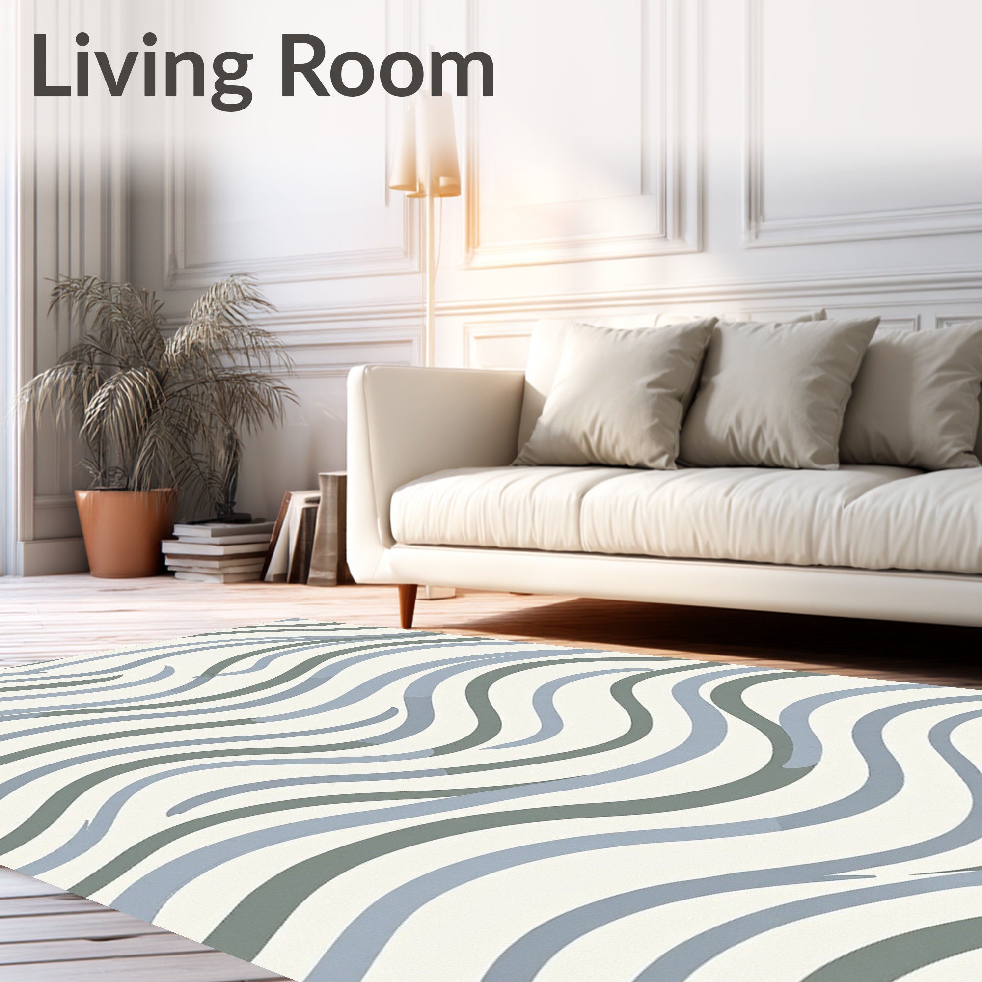Abstract Wavy Blue Green Pattern Rug