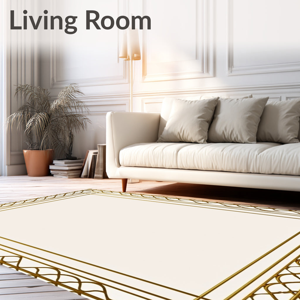 Ornate Gold Geometric Border Rug