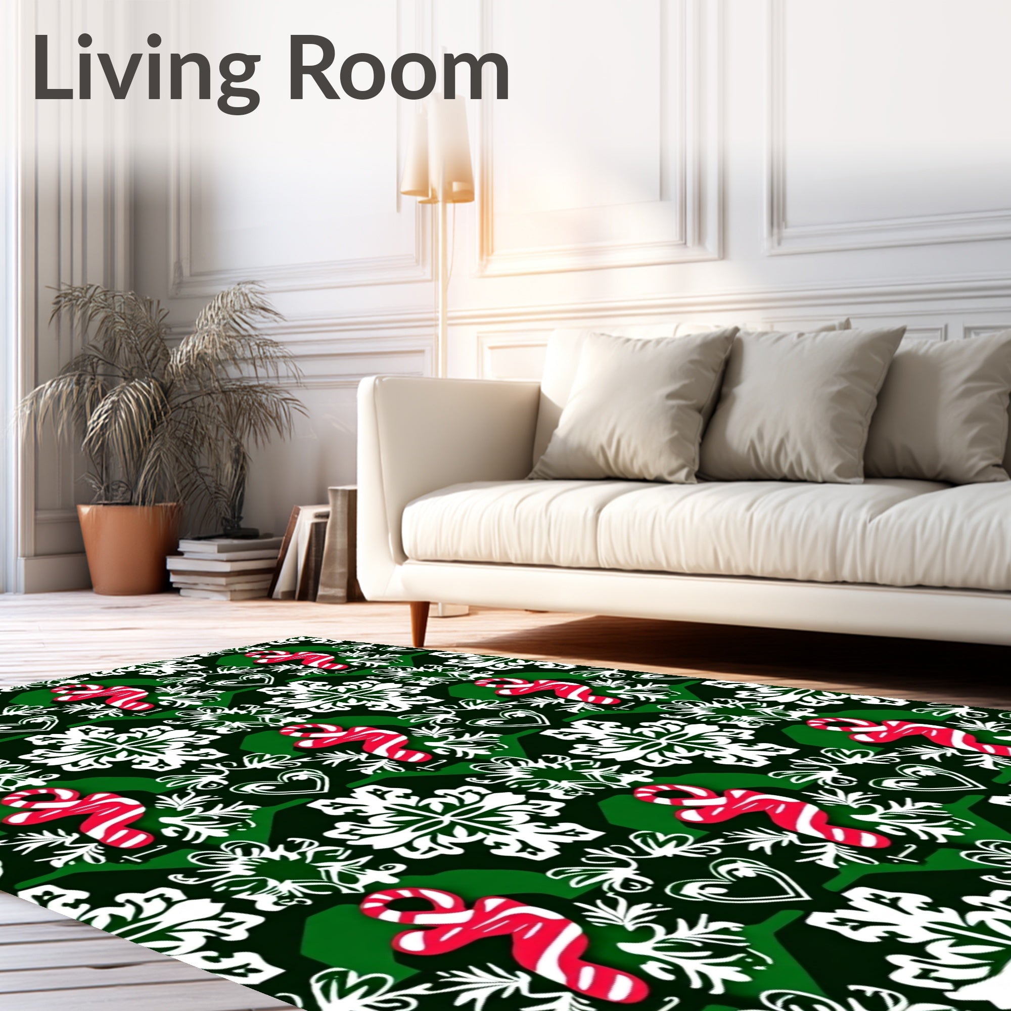 Red White Candy Cane Snowflake Hearts Rug