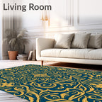Ornate Golden Scrollwork Pattern Rug