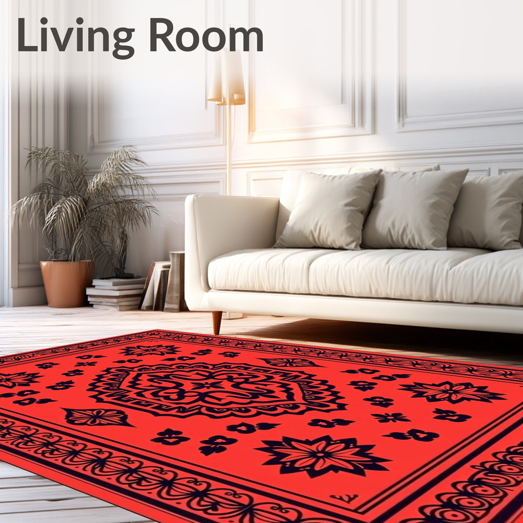 Bold Red Floral Medallion Design Rug
