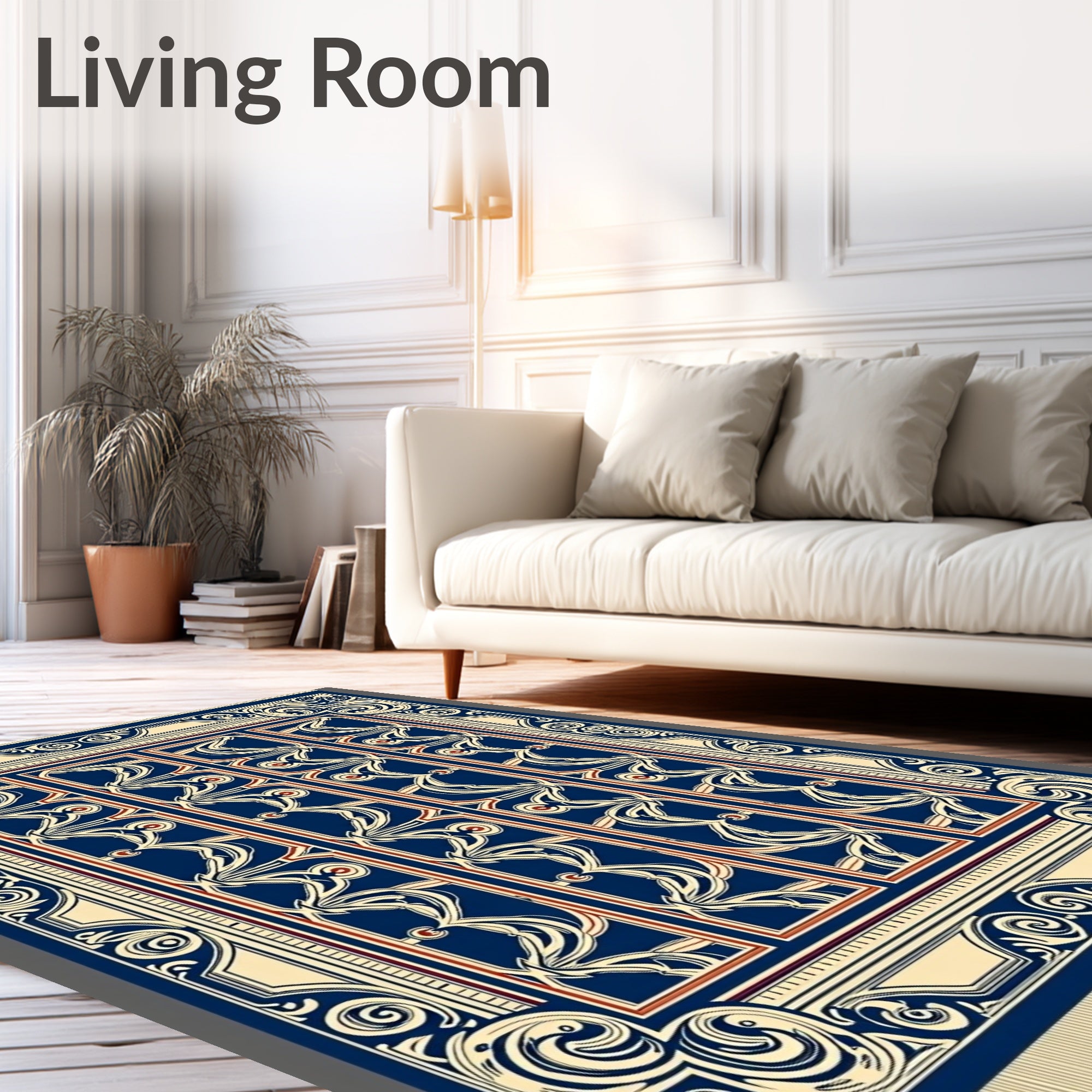 Art Nouveau Dark Blue Ivory Accent Rug