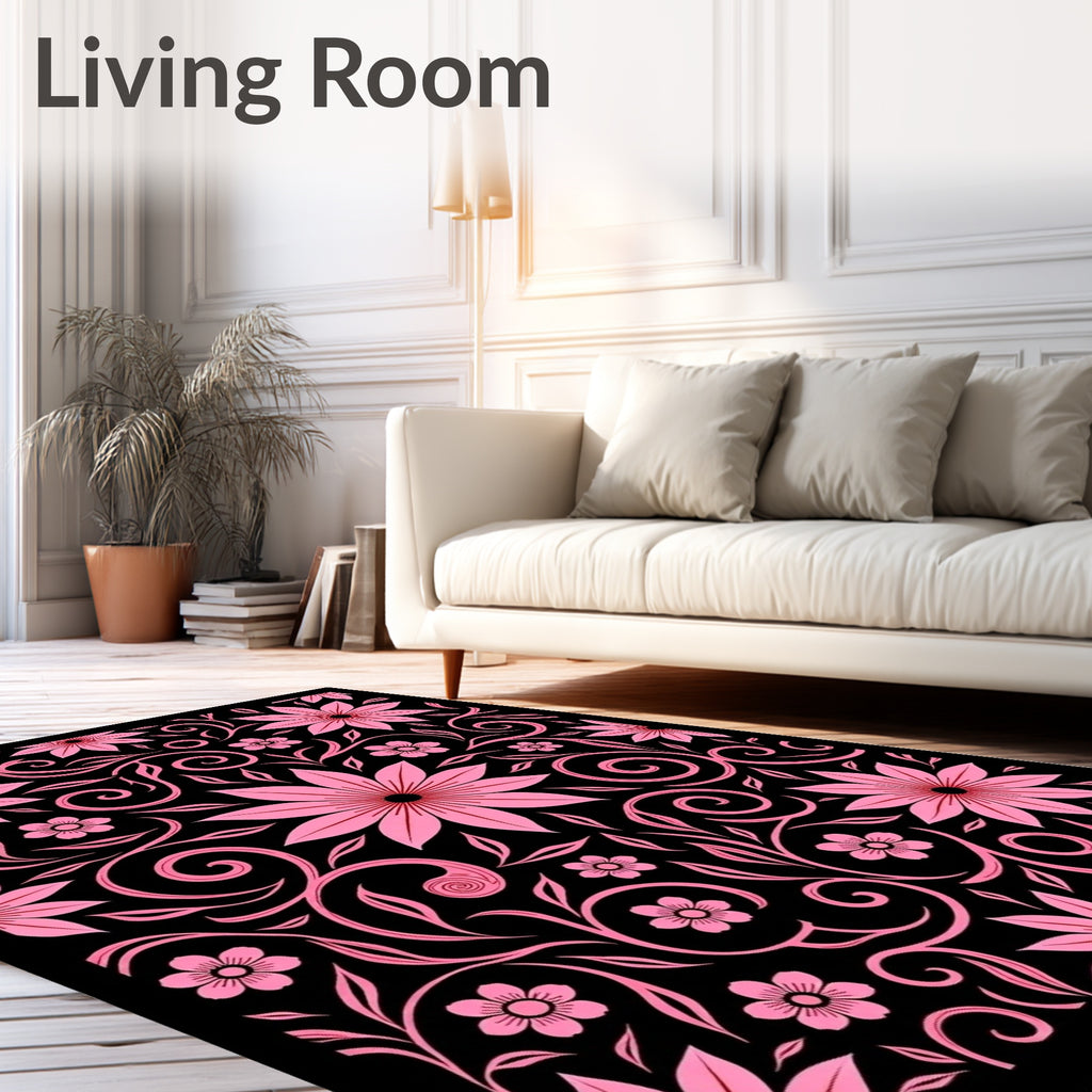 Pink Floral Swirl Pattern Art Rug