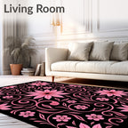 Pink Floral Swirl Pattern Art Rug