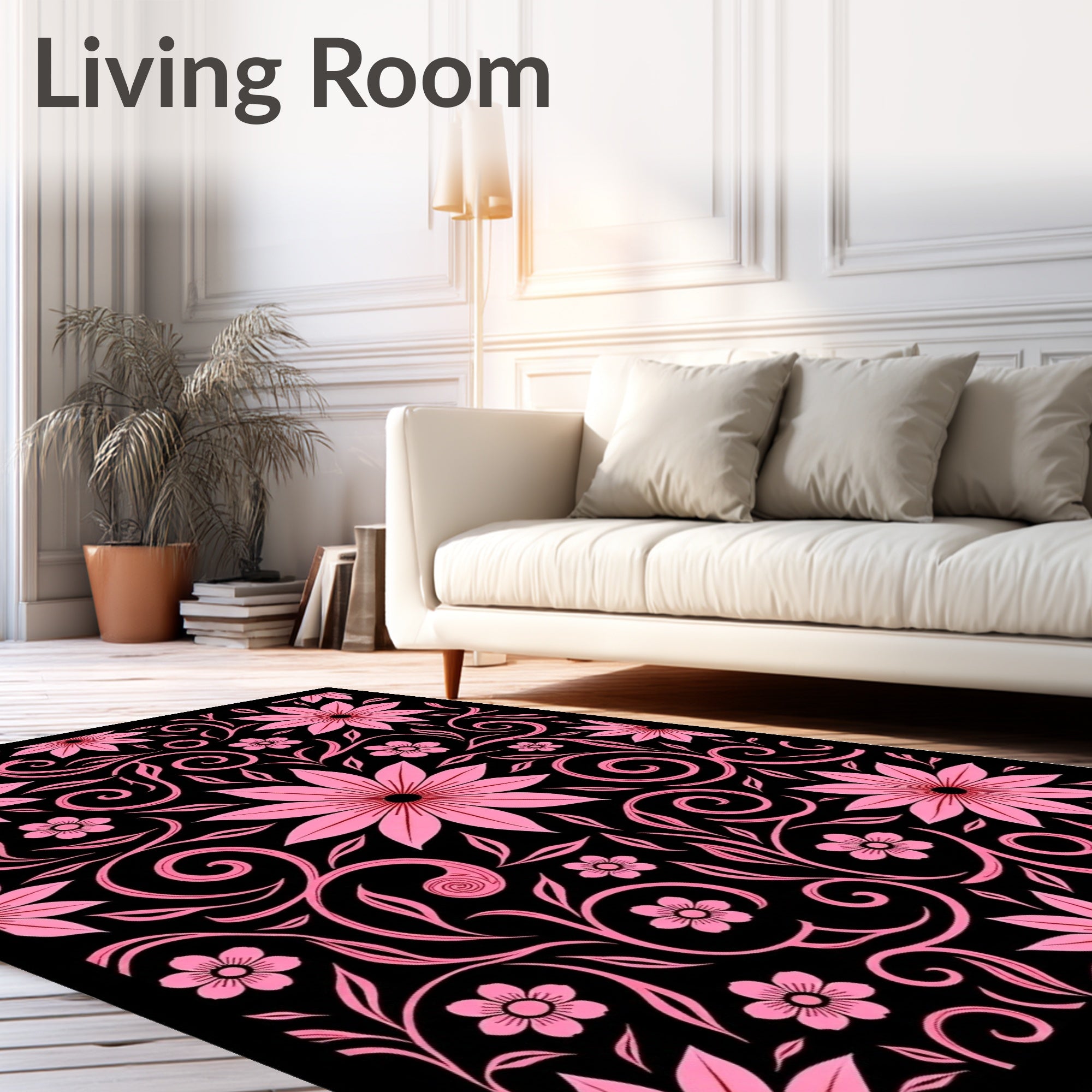 Pink Floral Swirl Pattern Art Rug