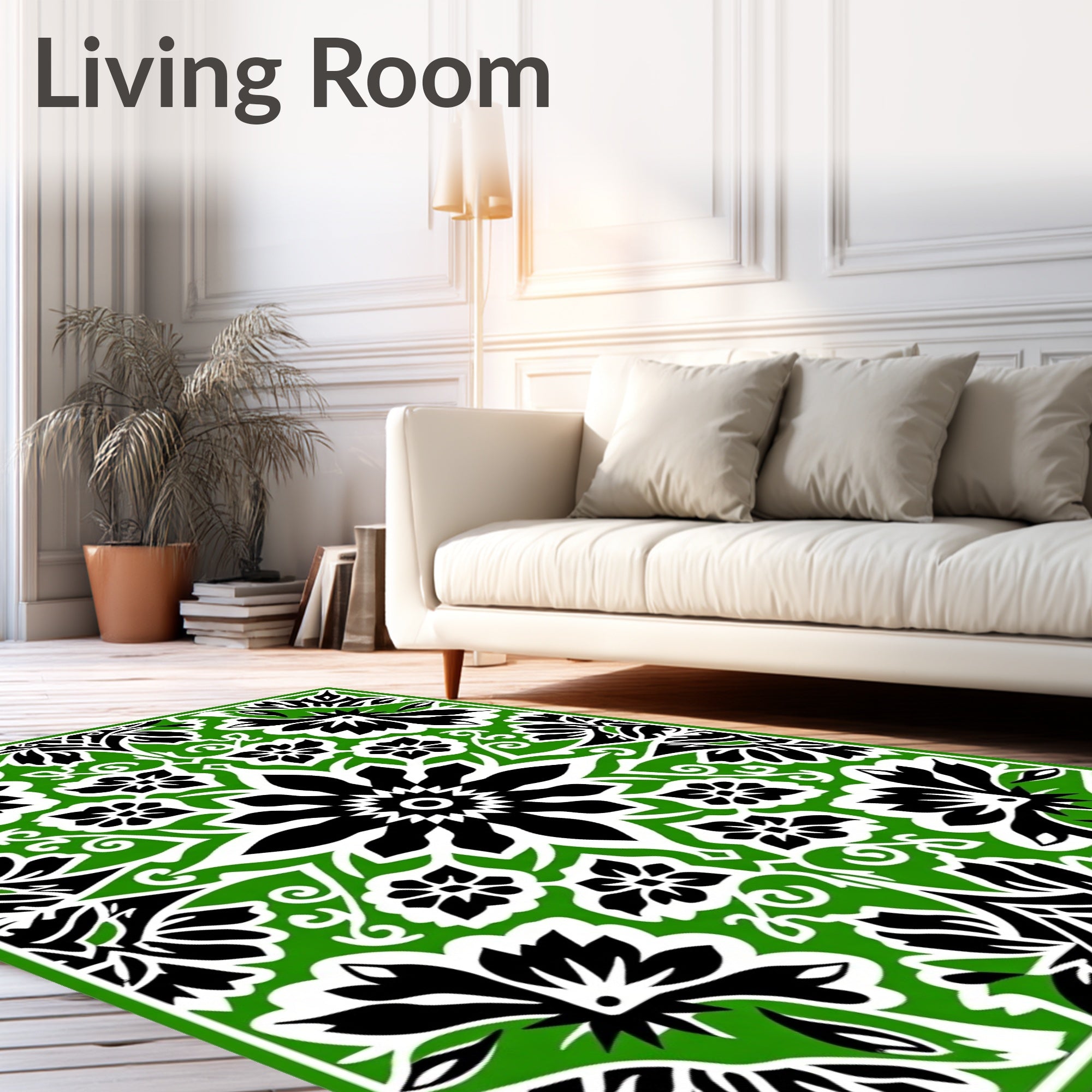 Green Black Floral Medallion Pattern Rug