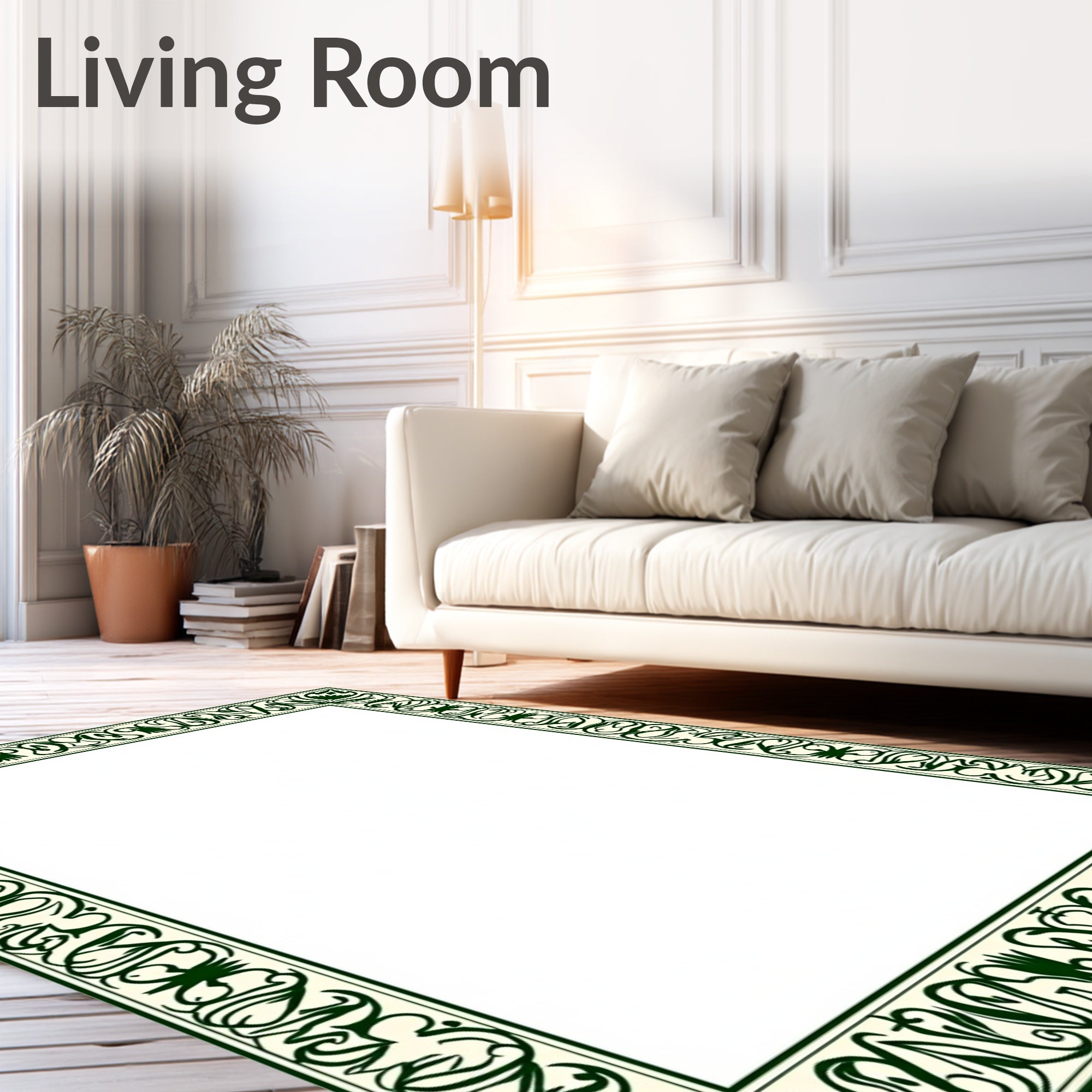 Emerald Vine Art Nouveau Border Rug