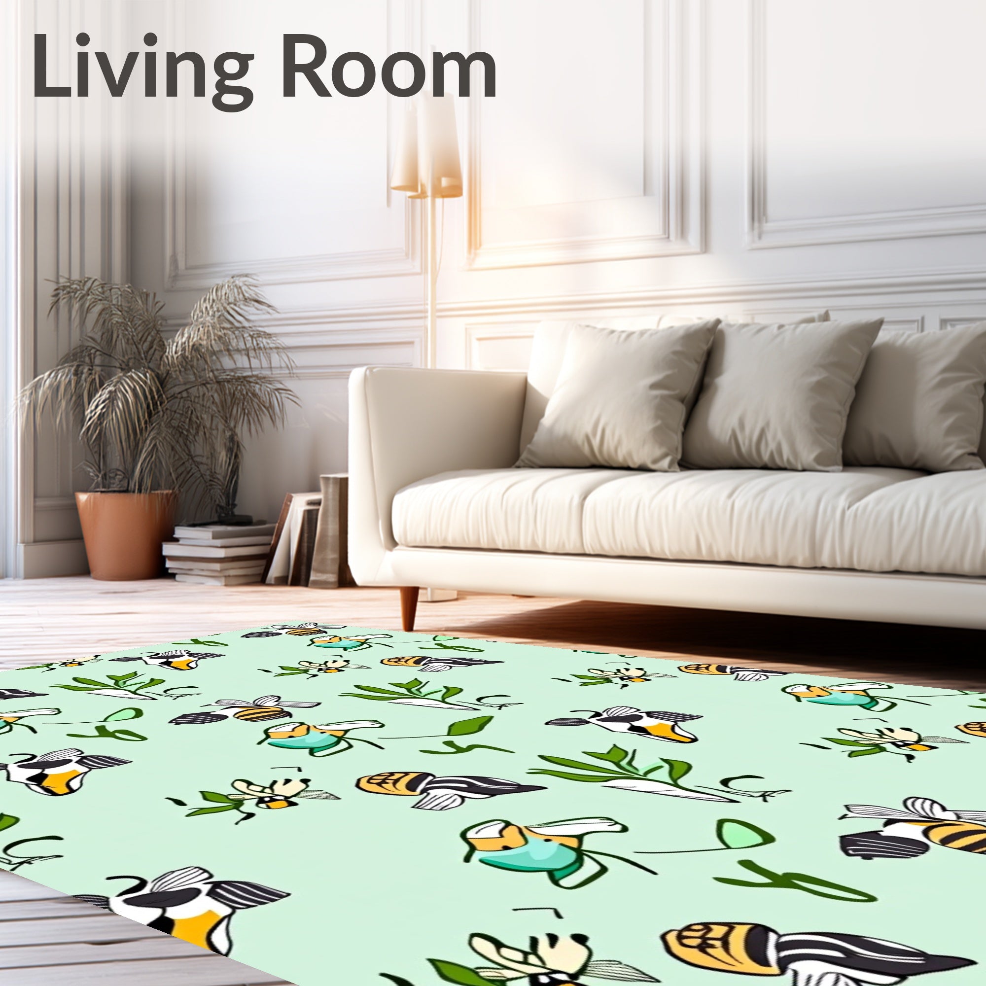Whimsical Bees and Leaves Pattern Rug
