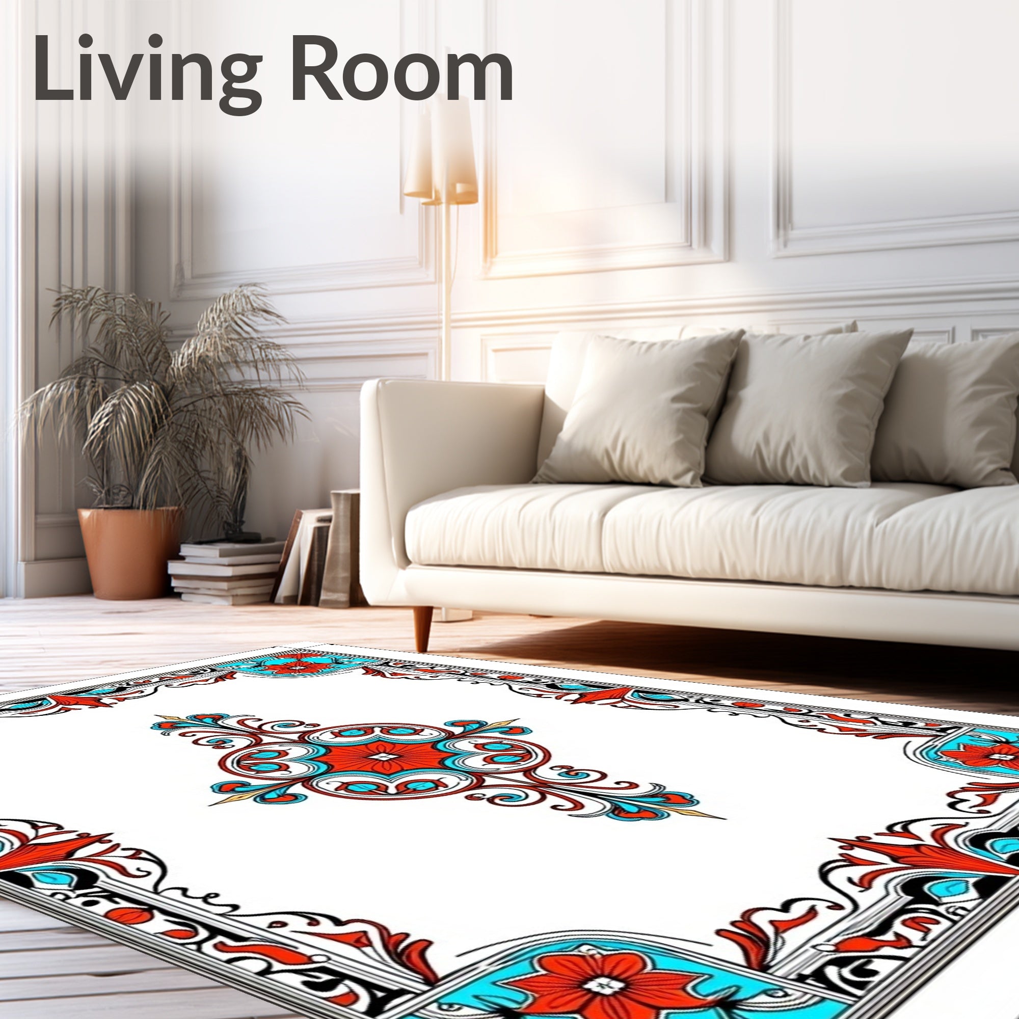 Vibrant Floral Scrollwork Centerpiece Rug