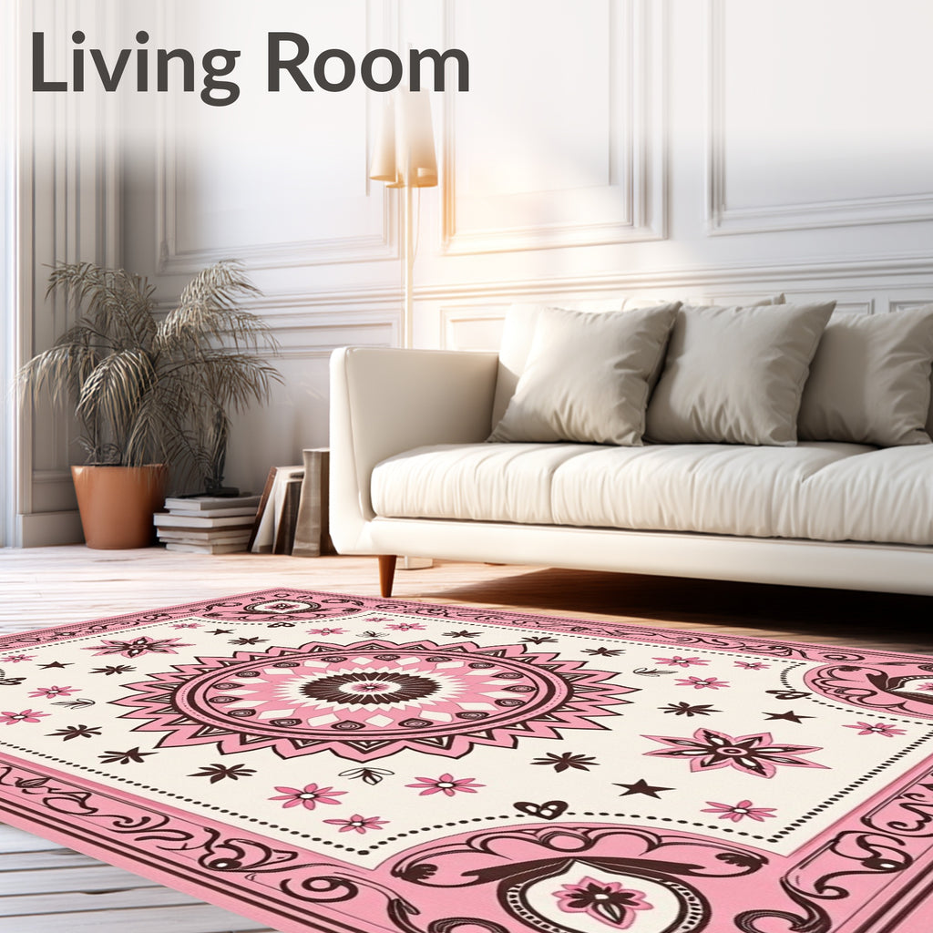 Pink Floral Mandala Pattern Rug