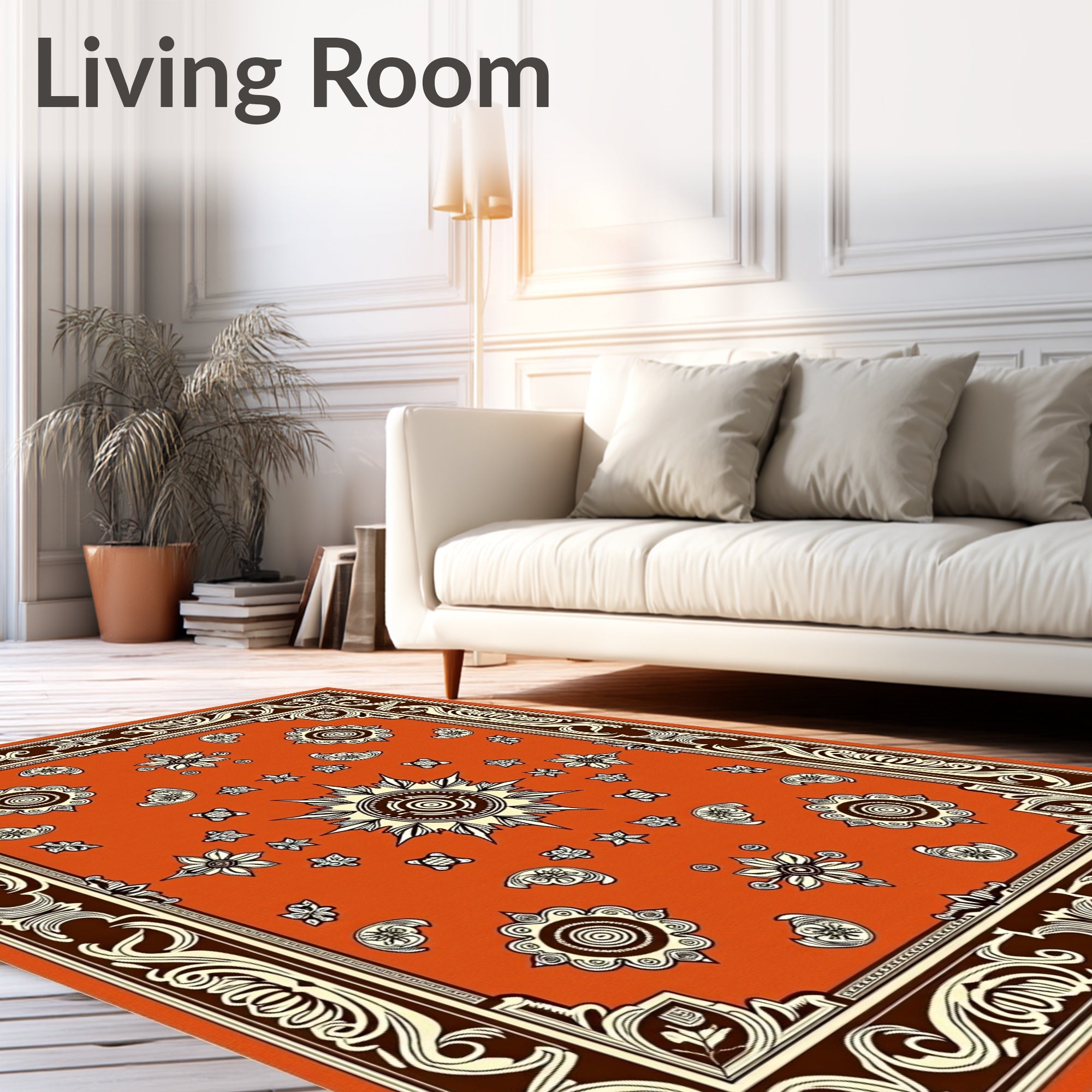 Rich Orange Floral Mandala Pattern Rug