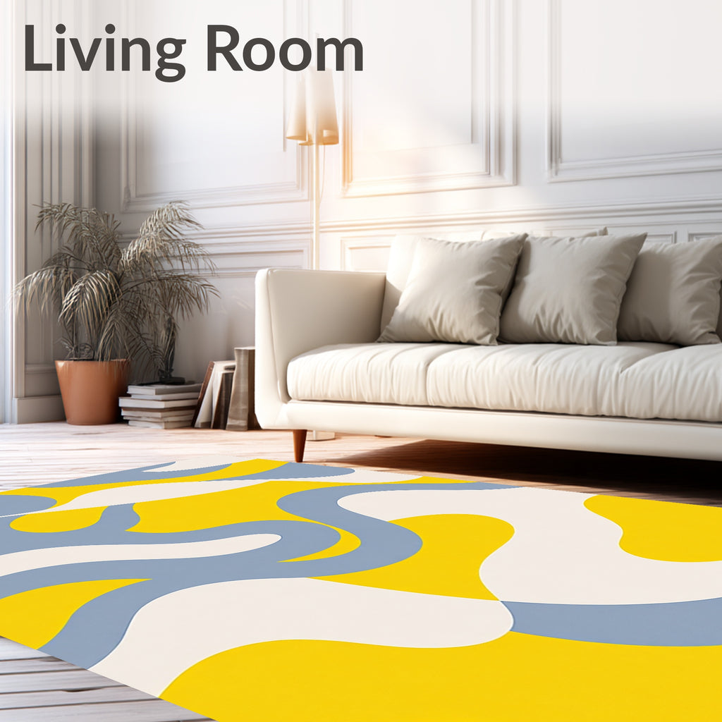 Retro Yellow Blue Cream Swirls Rug