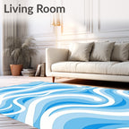 Abstract Blue Wave Pattern Rug