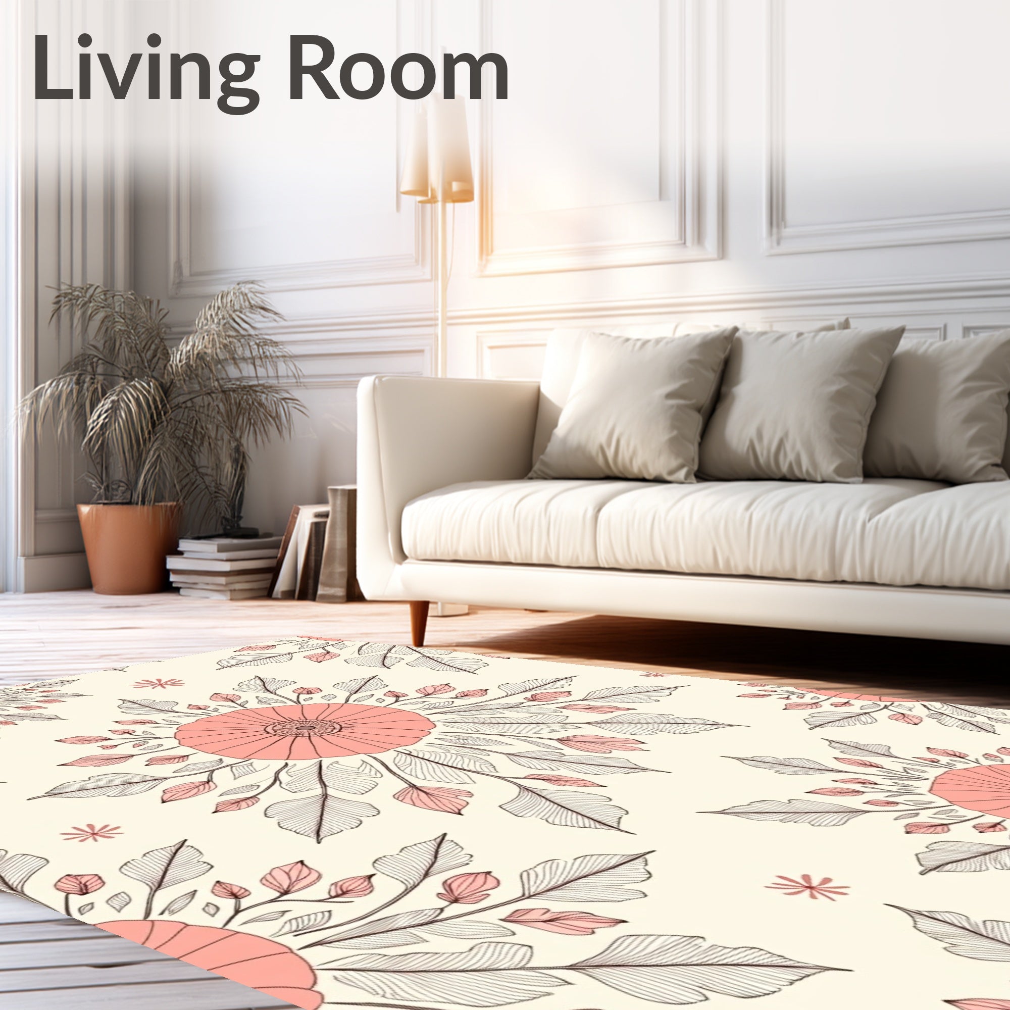 Coral Floral Leaf Pattern Design Rug