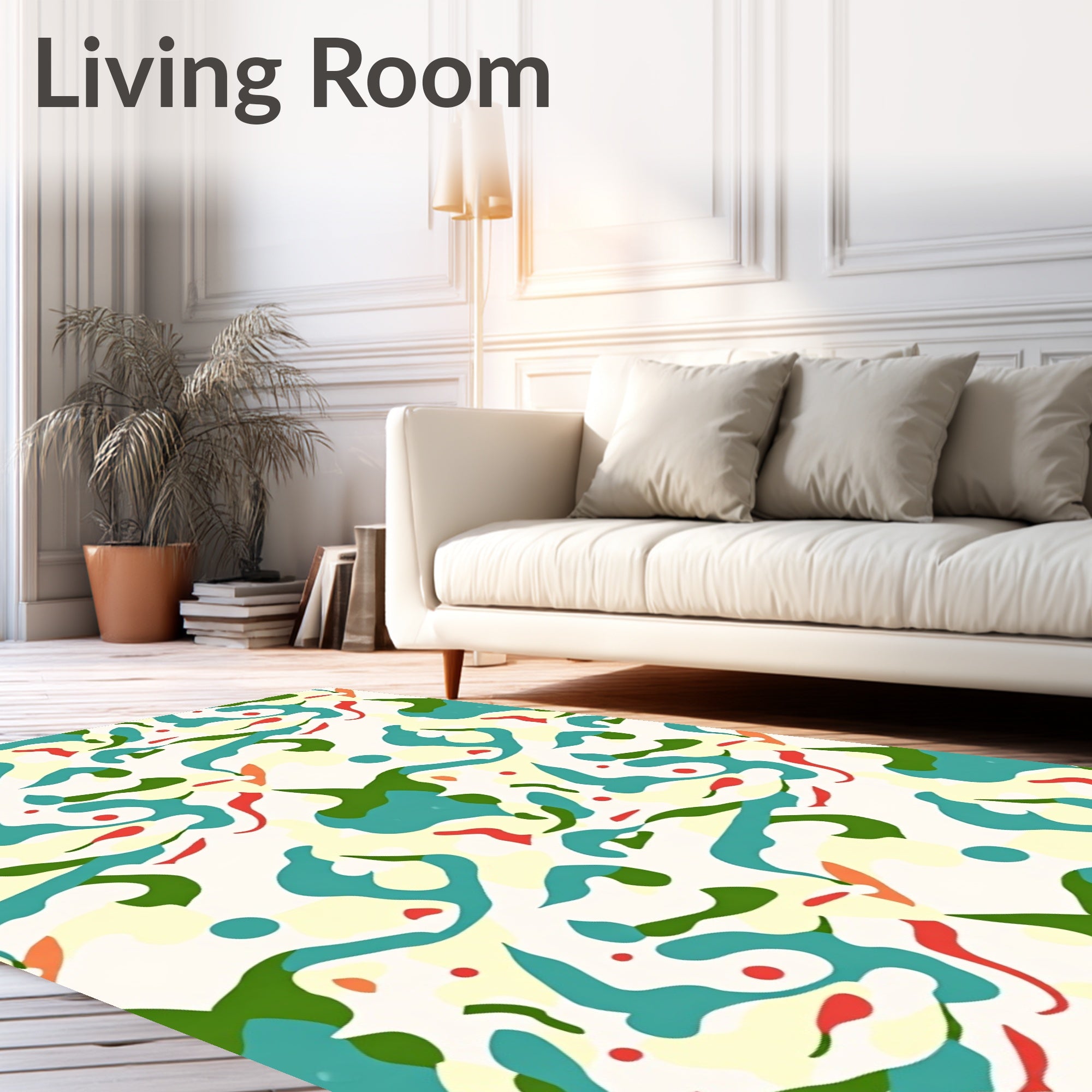 Abstract Organic Shapes With Red Dots Rug