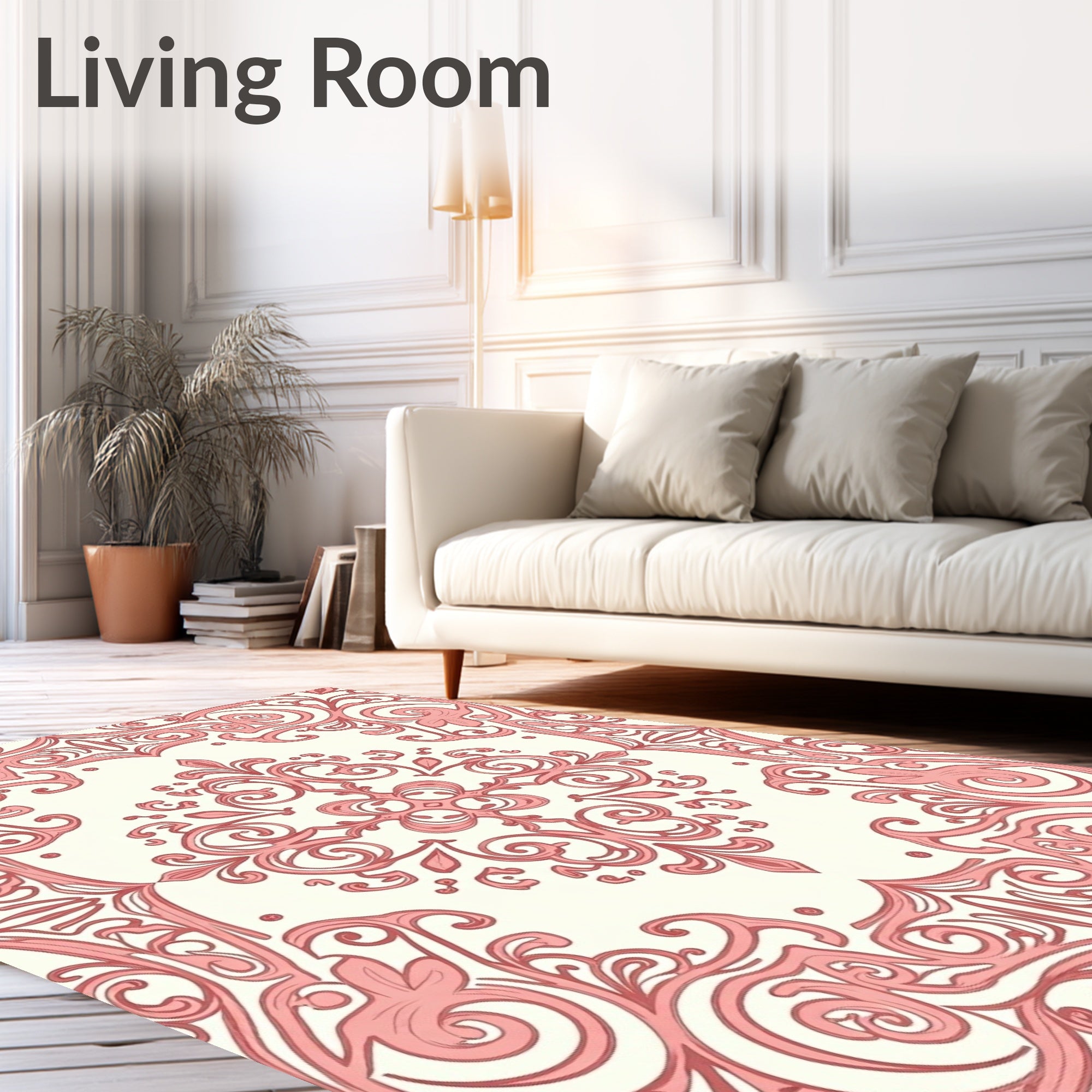 Elegant Pink Floral Scroll Pattern Rug