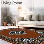 Intricate Black and Gold Scroll Border Rug
