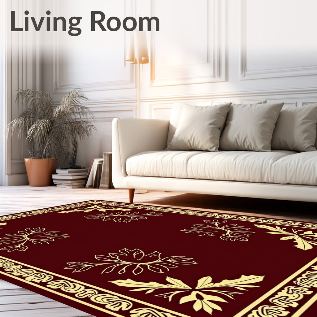 Crimson Botanical Scrollwork Surround Rug