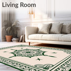 Dark Green Floral Mandala Border Rug