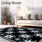 Arctic Blue Snowflake Medallion Black Rug