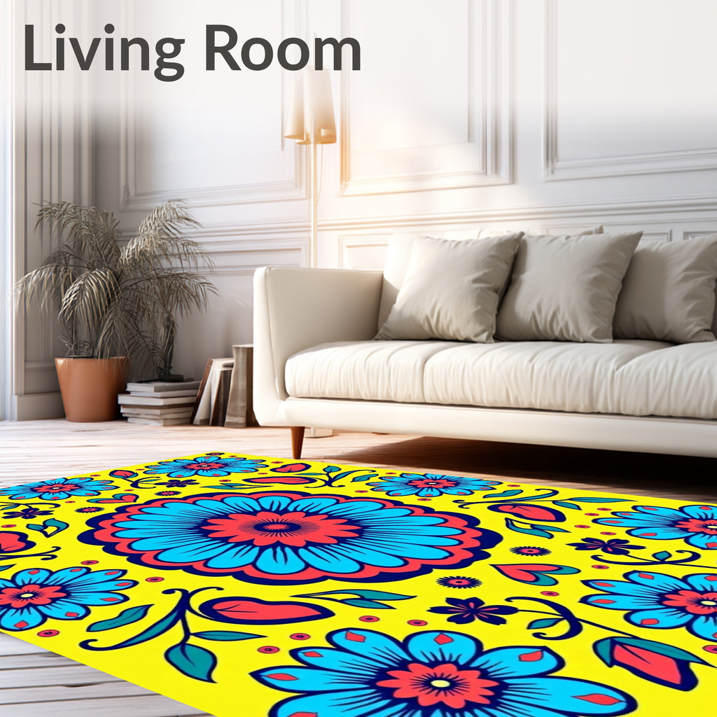 Vibrant Floral Design Bold Folk Pattern Rug