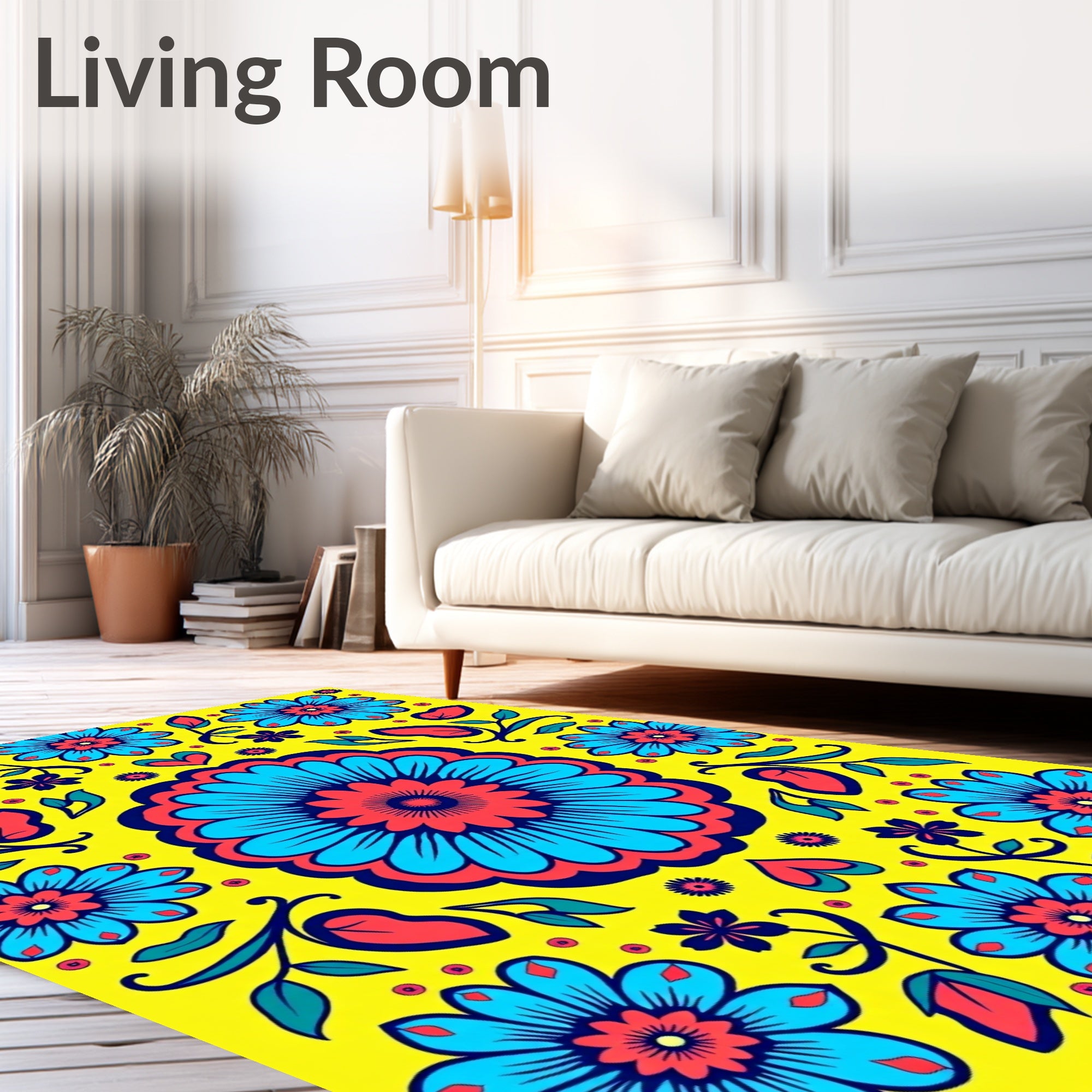 Vibrant Floral Design Bold Folk Pattern Rug