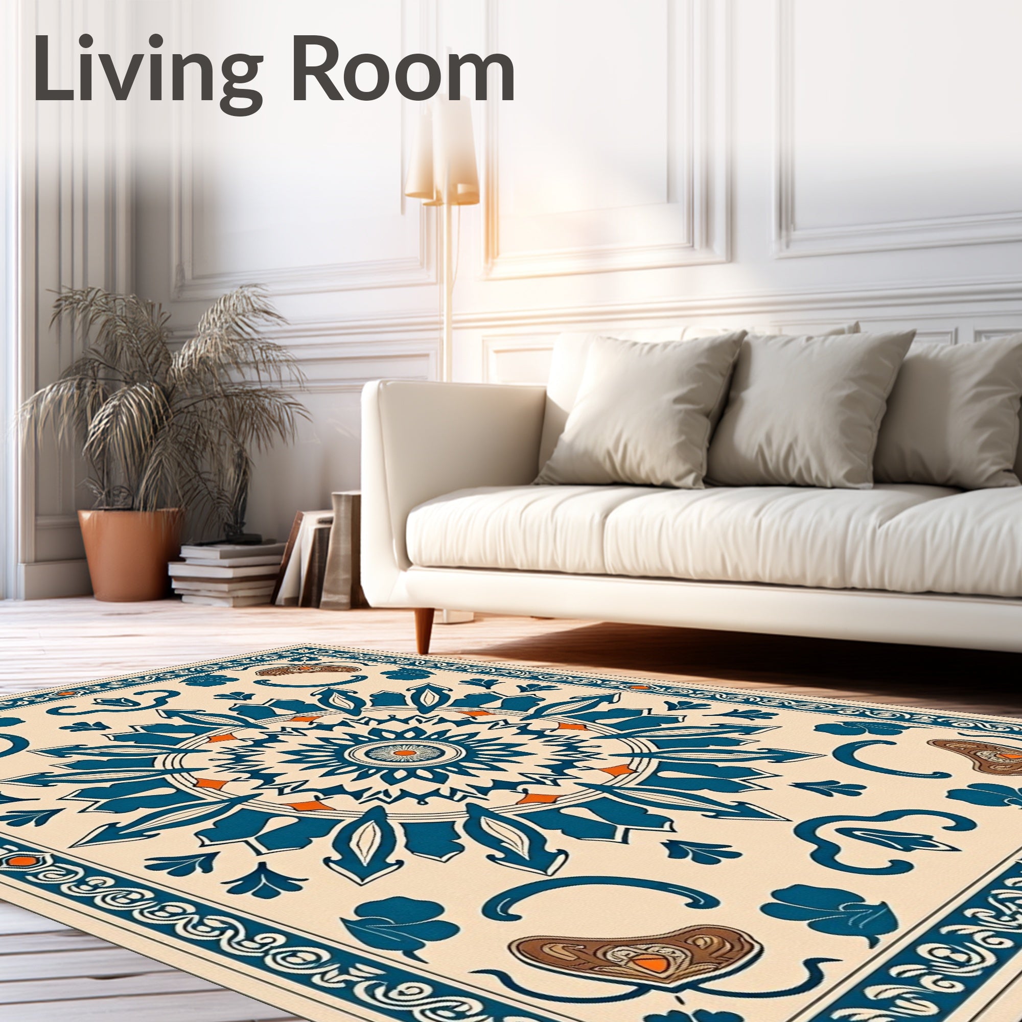 Blue Orange Intricate Mandala Rug